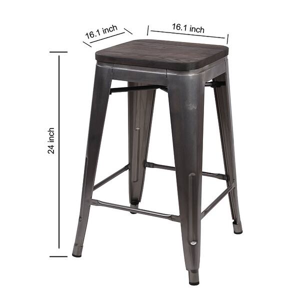 24"Gunmetal backless Metal Counter Stools with Dark Wooden Seat(set of
